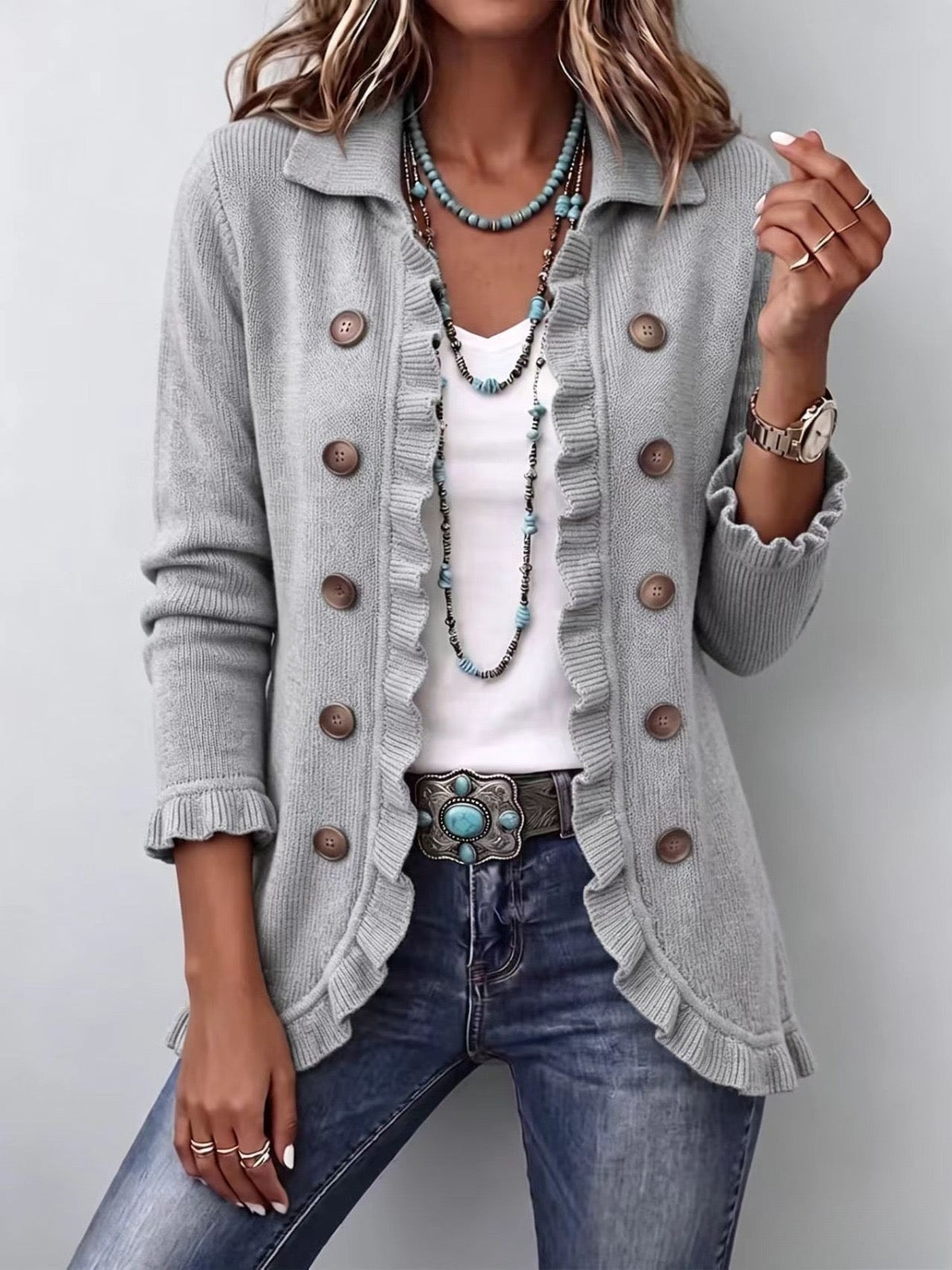 Teodora Cord-Jacke Grau Melange