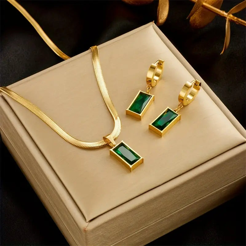 Emerald-Look Schmuckset – Ansicht 3