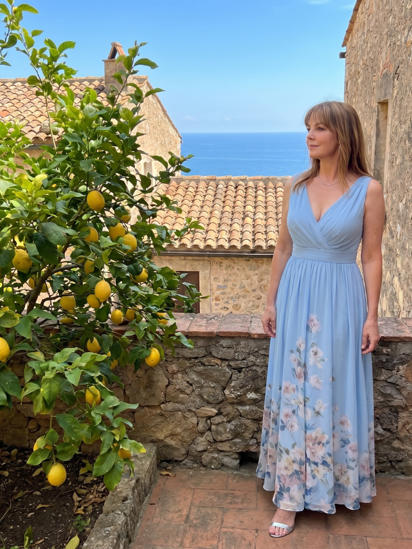 Clarissa | Ärmelloses Midikleid mit V-Ausschnitt und zartem Blumensaum