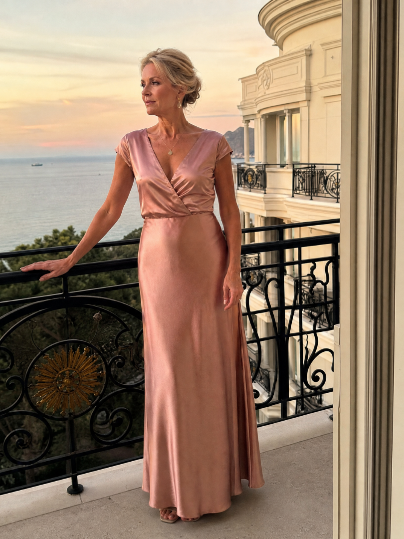 Samouse | Maxikleid mit kurzen Puffärmeln und Wickeloberteil