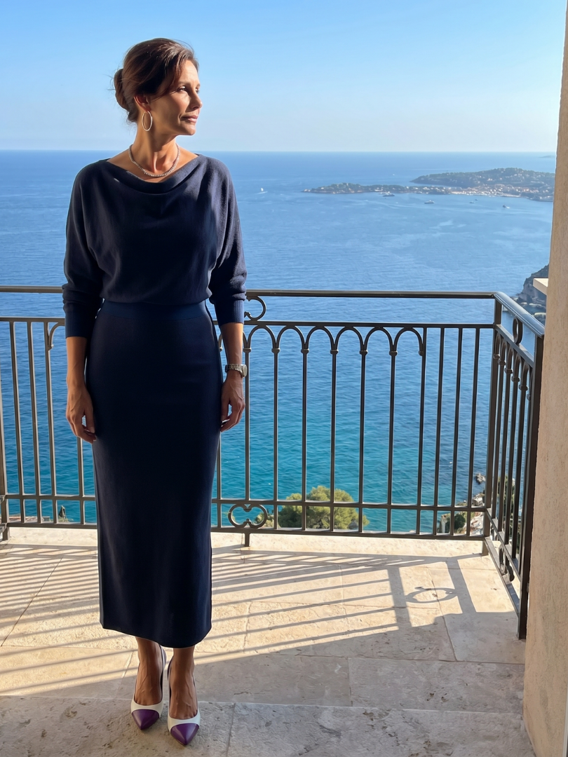 Romy | Midikleid mit drapiertem Ausschnitt und figurbetontem Rock