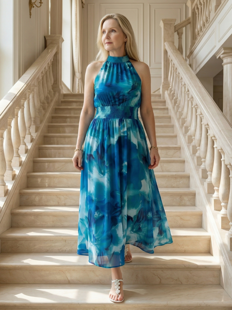 Sylin | Midikleid mit gerafftem Neckholder-Ausschnitt
