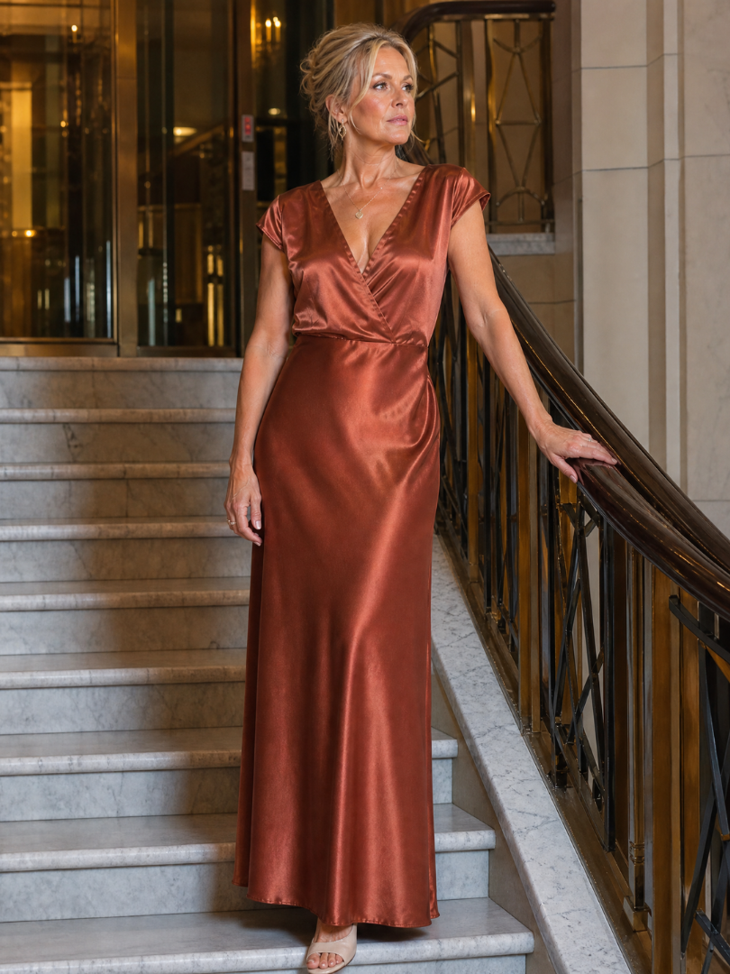 Samouse | Maxikleid mit kurzen Puffärmeln und Wickeloberteil