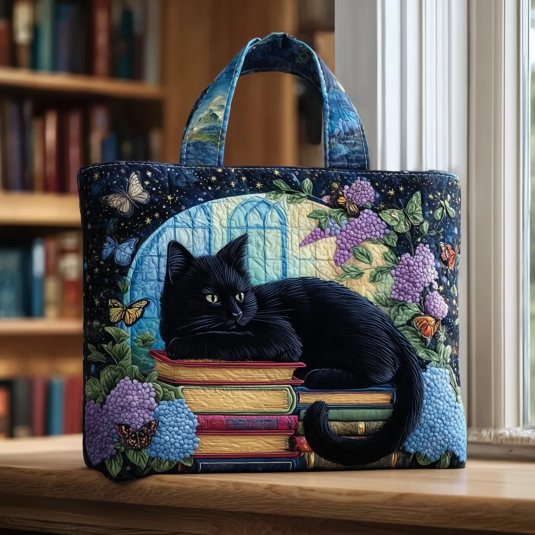Shopper Schwarze Katze auf Büchern – Ansicht 2