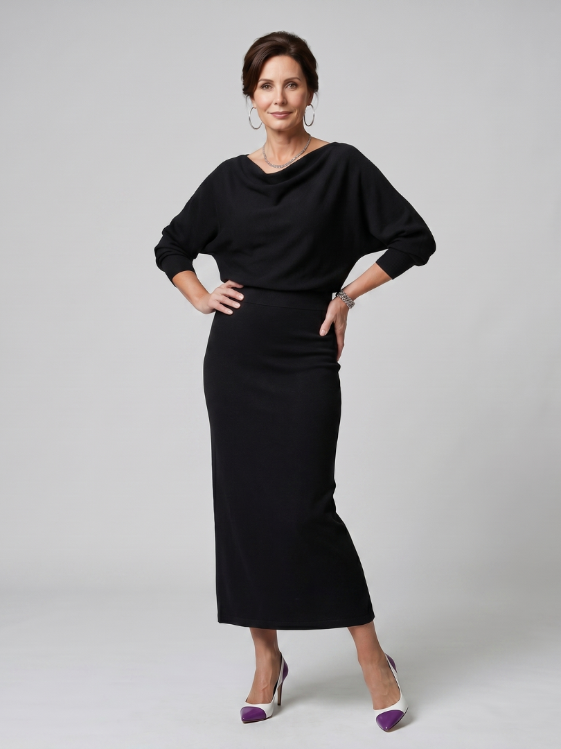 Romy | Midikleid mit drapiertem Ausschnitt und figurbetontem Rock