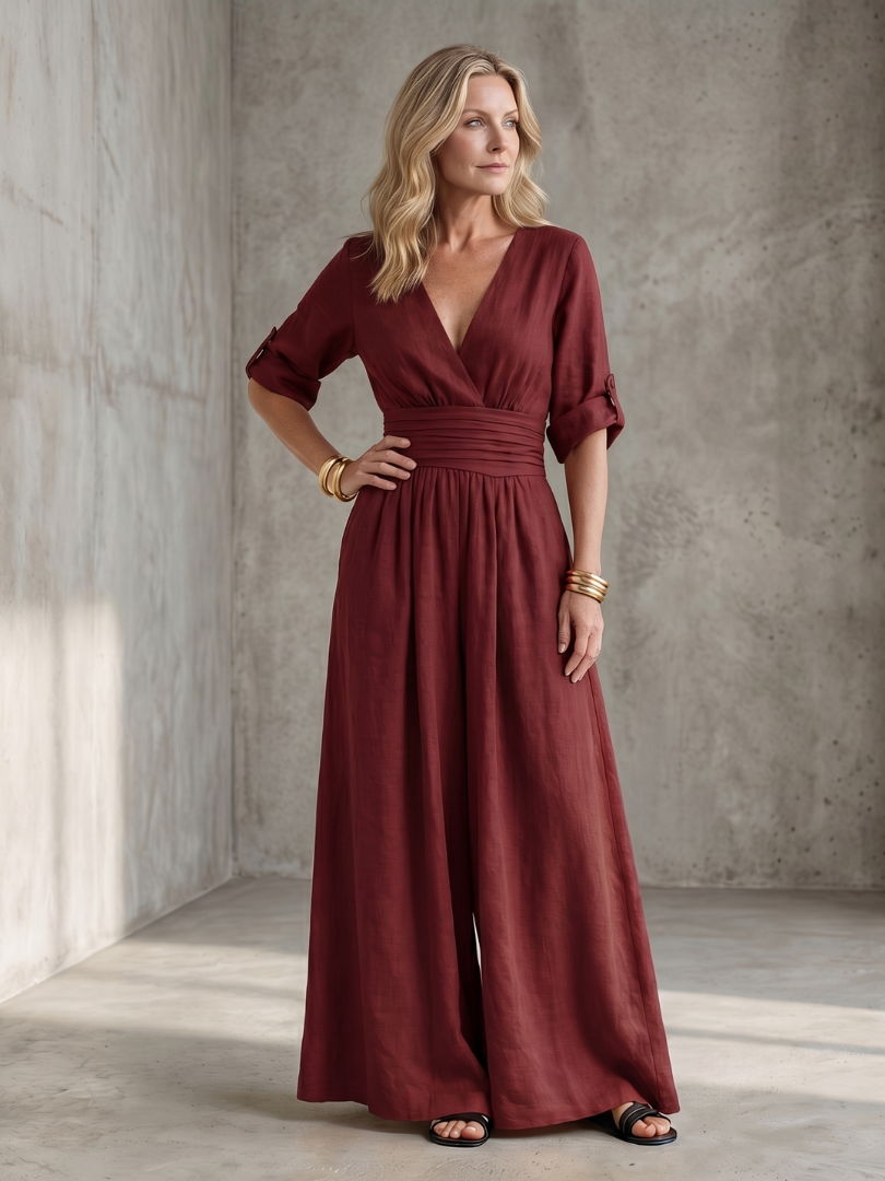 Wanda | Vorne gekreuzter Jumpsuit mit weiten Beinen
