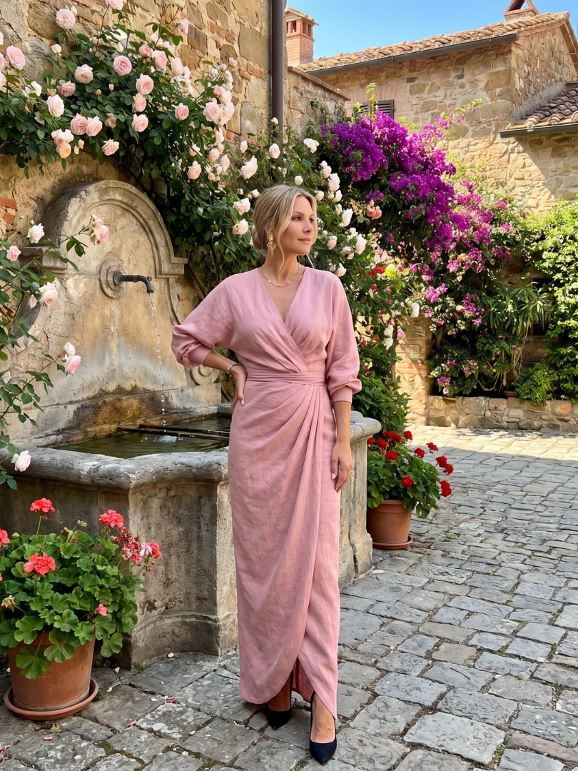 Fable | Langärmliges Midikleid mit Wickeloptik und überlappendem Rock