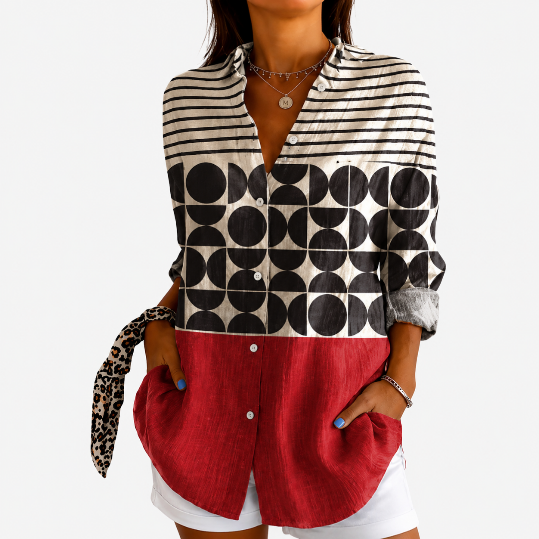 Retro-Charme Colorblock Bluse