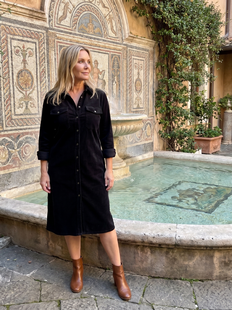 Pema | Langärmliges Midikleid mit aufgesetzten Taschen