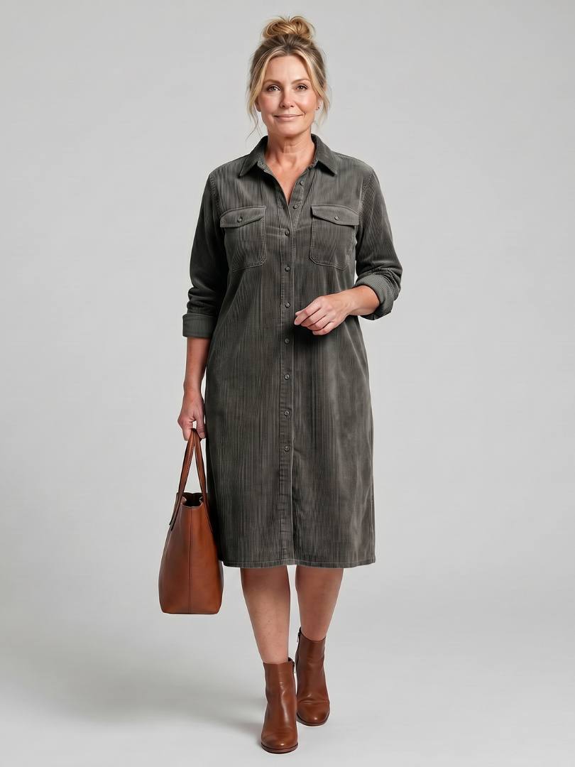 Pema | Langärmliges Midikleid mit aufgesetzten Taschen
