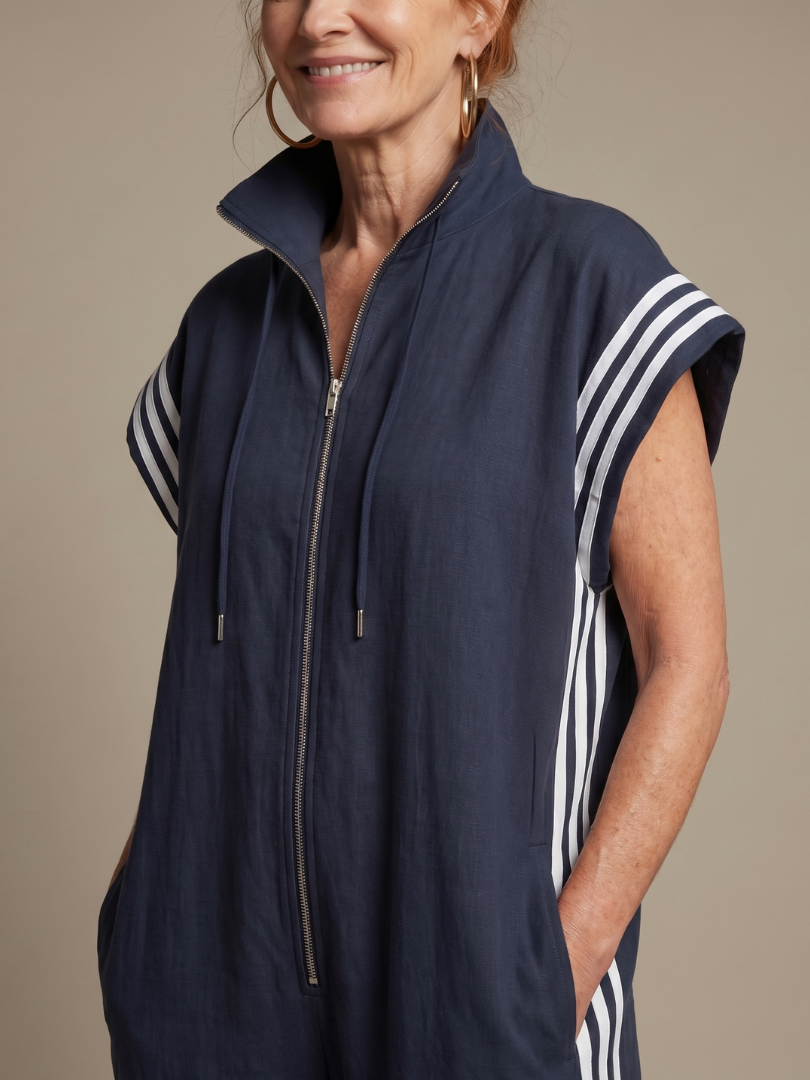 Lark | Jumpsuit mit Reißverschluss vorne und Seitenstreifen