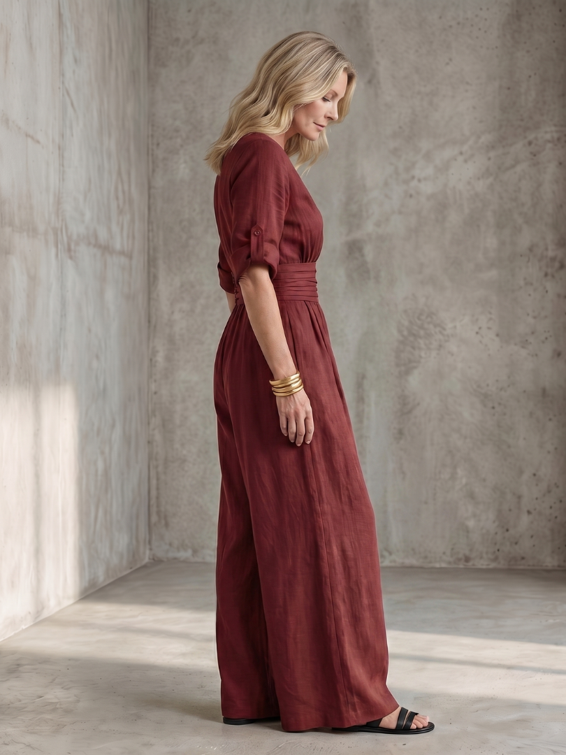 Wanda | Vorne gekreuzter Jumpsuit mit weiten Beinen