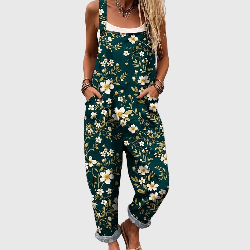 Smaragdgrüner Blumen-Jumpsuit
