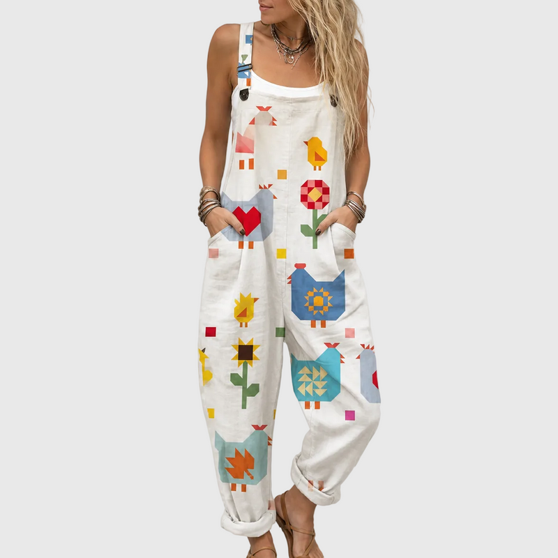 Vogel-Patchwork-Jumpsuit