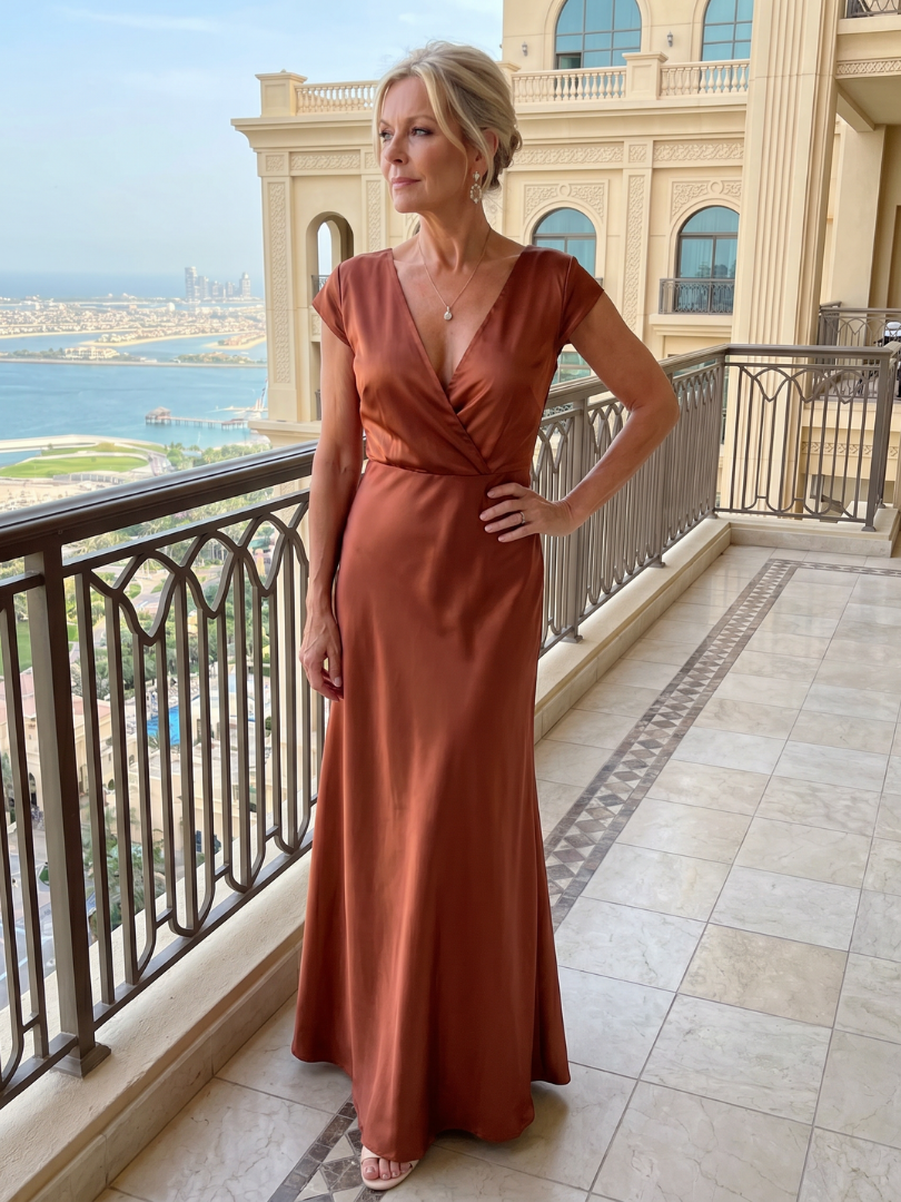Samouse | Maxikleid mit kurzen Puffärmeln und Wickeloberteil