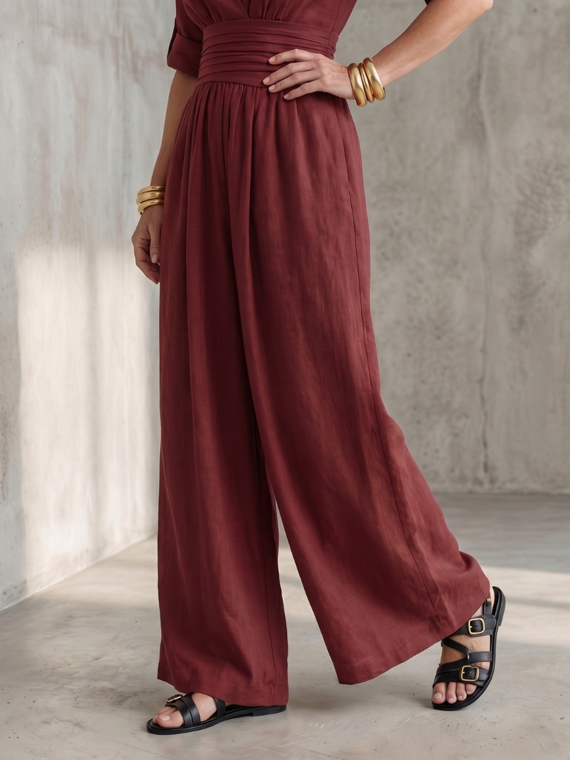 Wanda | Vorne gekreuzter Jumpsuit mit weiten Beinen