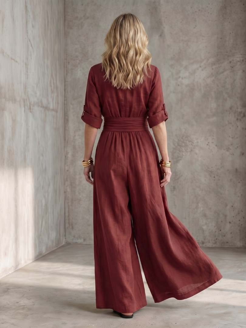 Wanda | Vorne gekreuzter Jumpsuit mit weiten Beinen