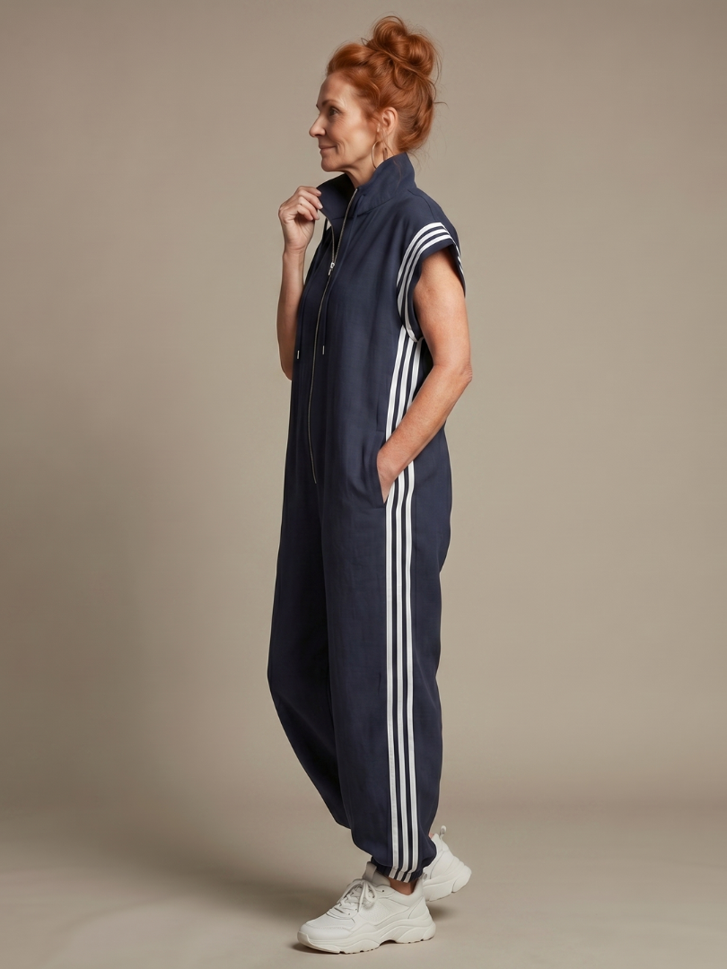 Lark | Jumpsuit mit Reißverschluss vorne und Seitenstreifen