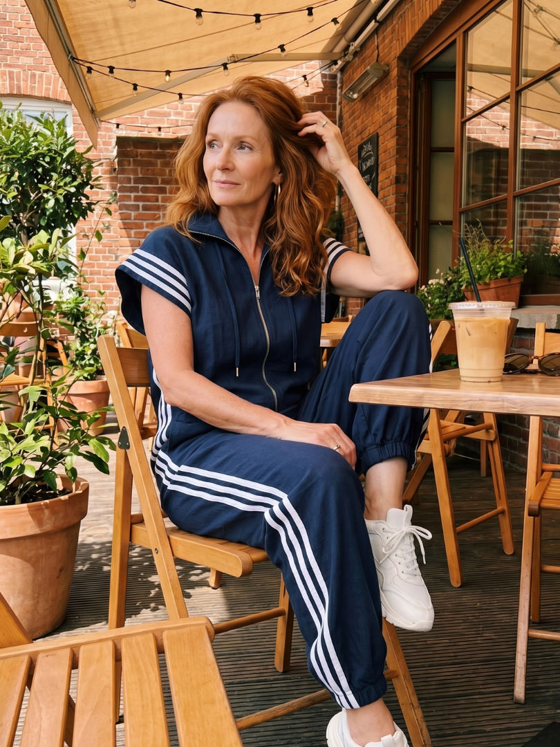 Lark | Jumpsuit mit Reißverschluss vorne und Seitenstreifen
