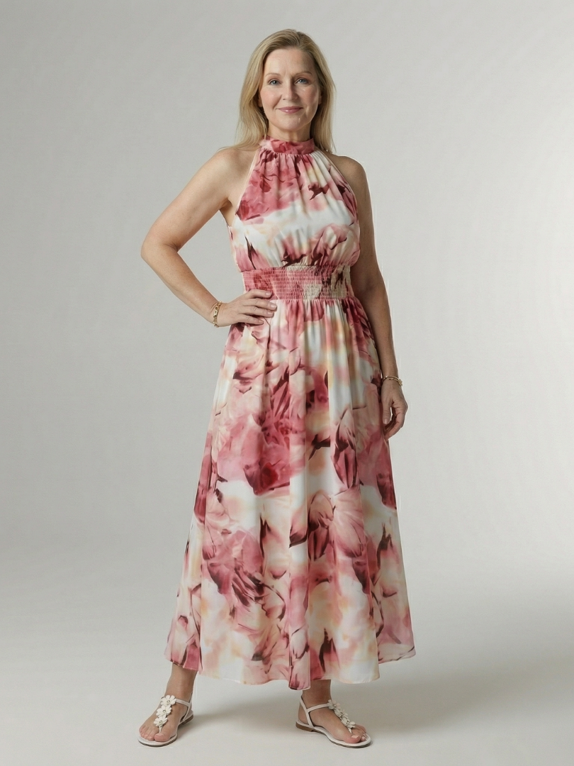Sylin | Midikleid mit gerafftem Neckholder-Ausschnitt
