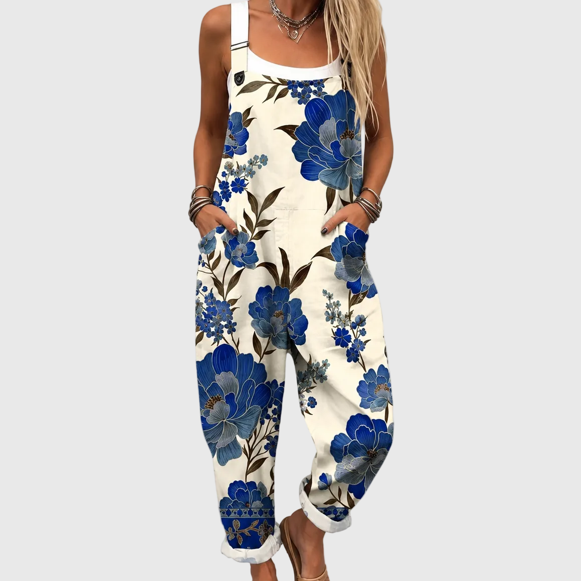 Königsblaue Blumen-Latzhose