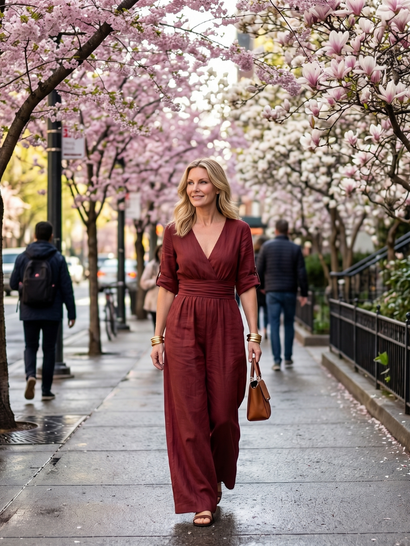Wanda | Vorne gekreuzter Jumpsuit mit weiten Beinen