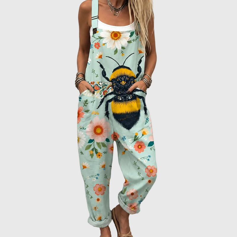 Latzhose mit Blumen und Bienen
