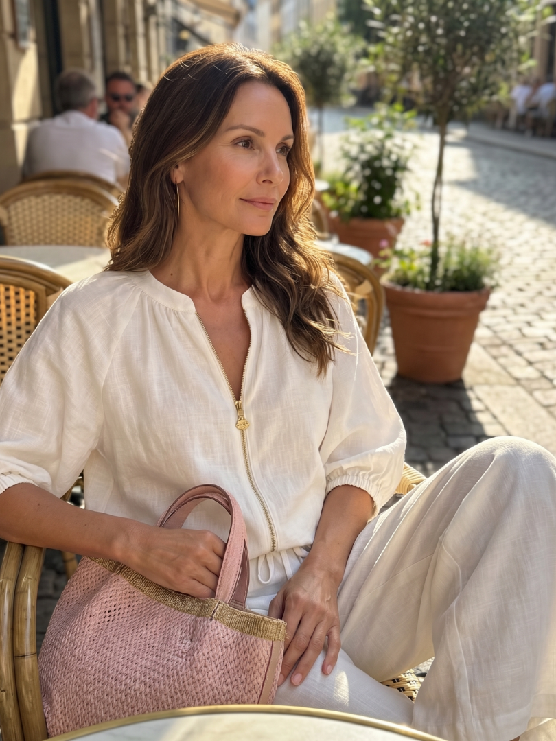 Natalia | Set mit Bluse mit Reißverschluss vorne und weiter Hose