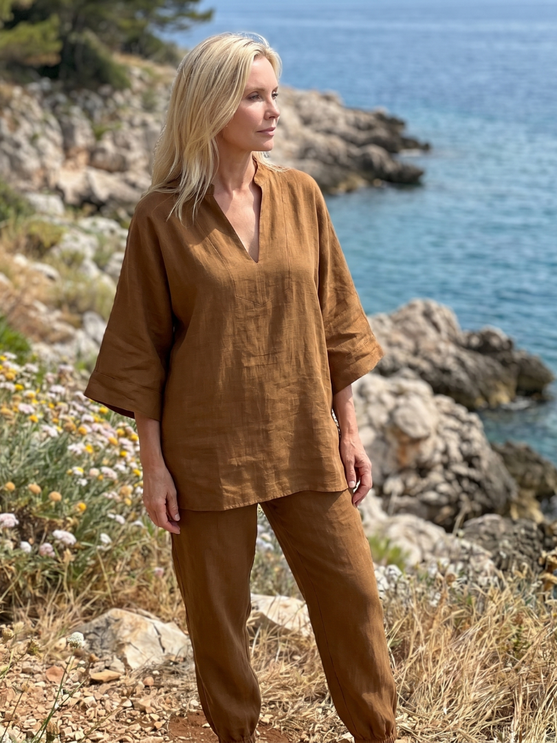 Georgiana | Set aus Tunika mit V-Ausschnitt und gerafften Hose