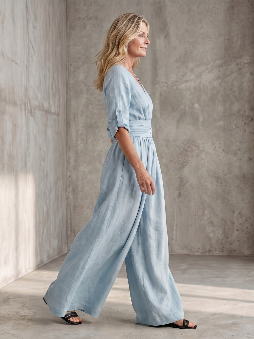 Wanda | Vorne gekreuzter Jumpsuit mit weiten Beinen