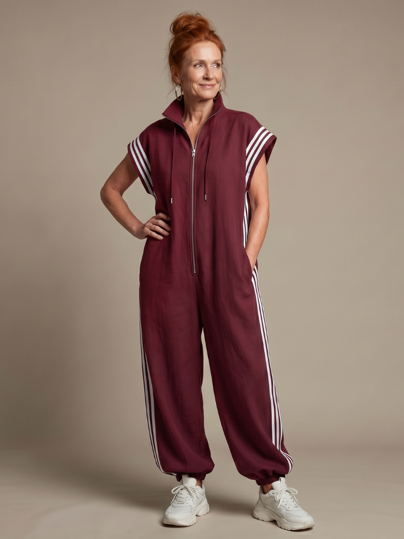 Lark | Jumpsuit mit Reißverschluss vorne und Seitenstreifen