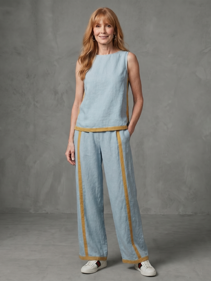 Inara | Set aus ärmellosem Top und weiter Kontrast-Hose