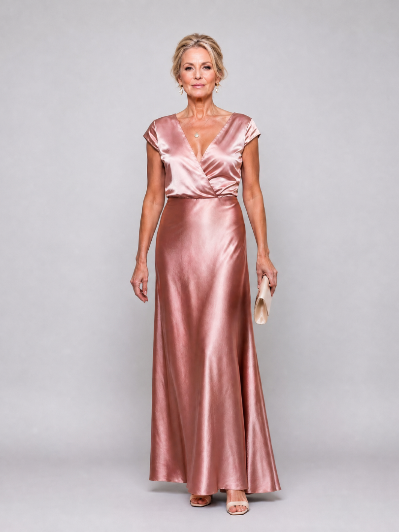 Samouse | Maxikleid mit kurzen Puffärmeln und Wickeloberteil