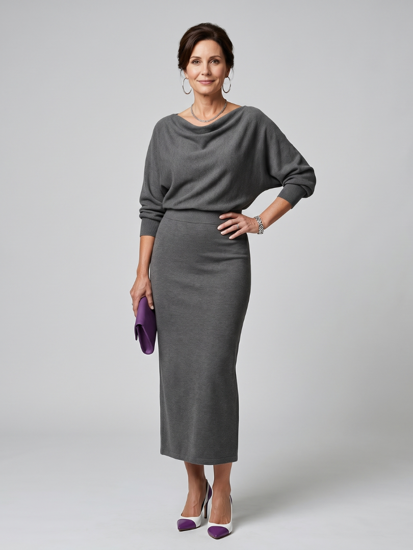 Romy | Midikleid mit drapiertem Ausschnitt und figurbetontem Rock