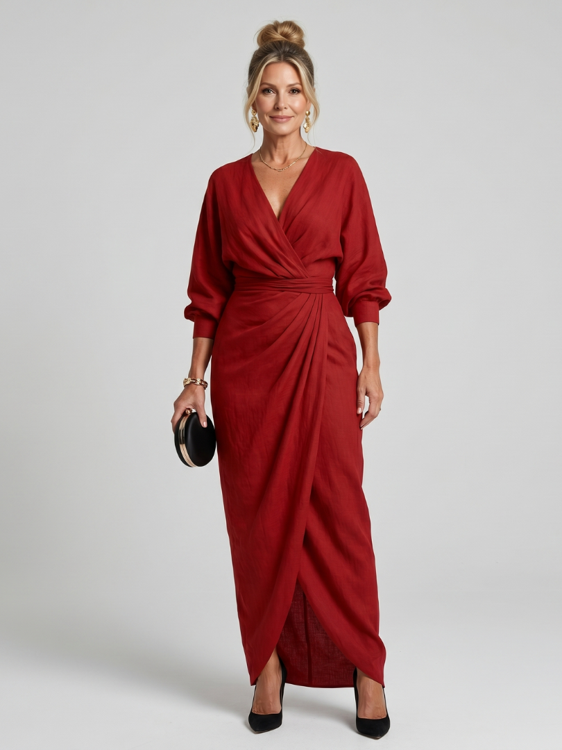 Fable | Langärmliges Midikleid mit Wickeloptik und überlappendem Rock