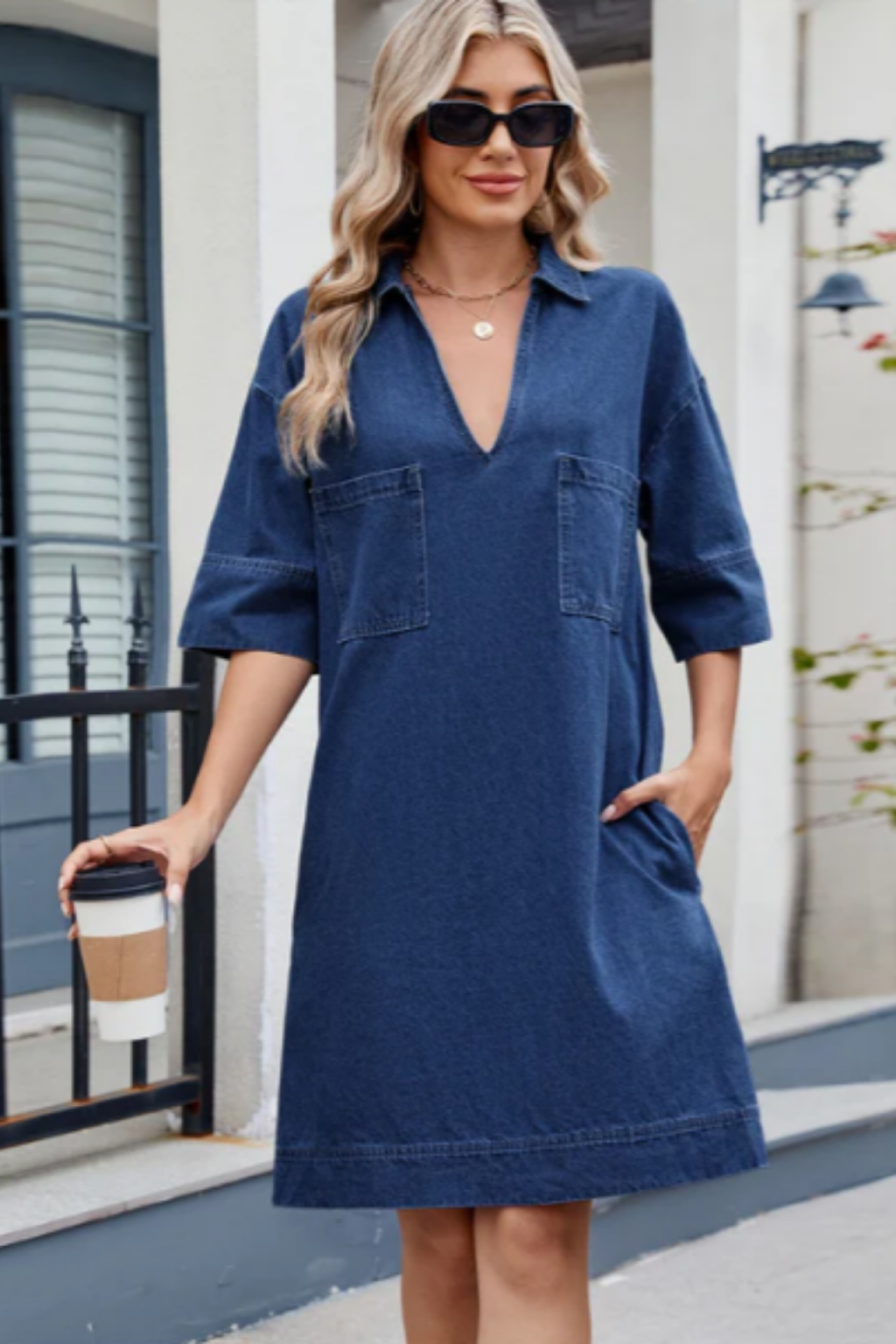 Jade vardaglig denim-klänning – vy 2