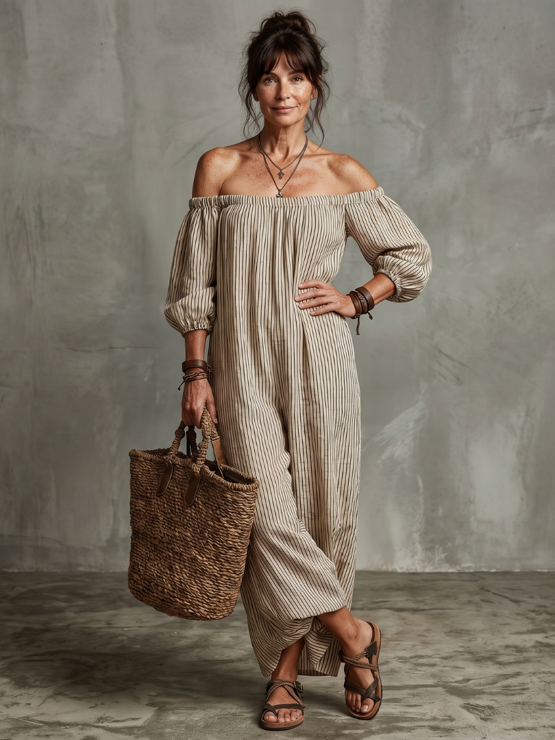 Euphemia | Maxikleid mit Streifenmuster und Schulterfrei