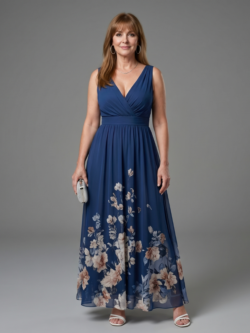 Clarissa | Ärmelloses Midikleid mit V-Ausschnitt und zartem Blumensaum