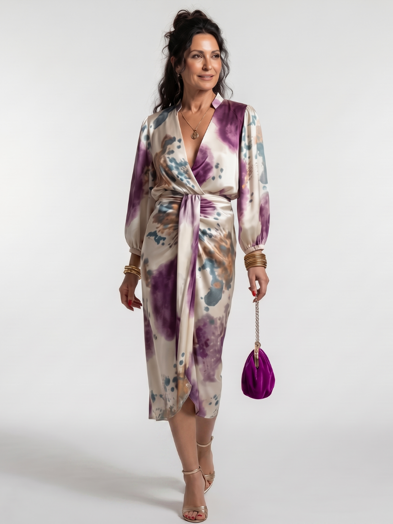 Valentina | Midikleid mit gekreuztem Wickel-Taillenband und Print