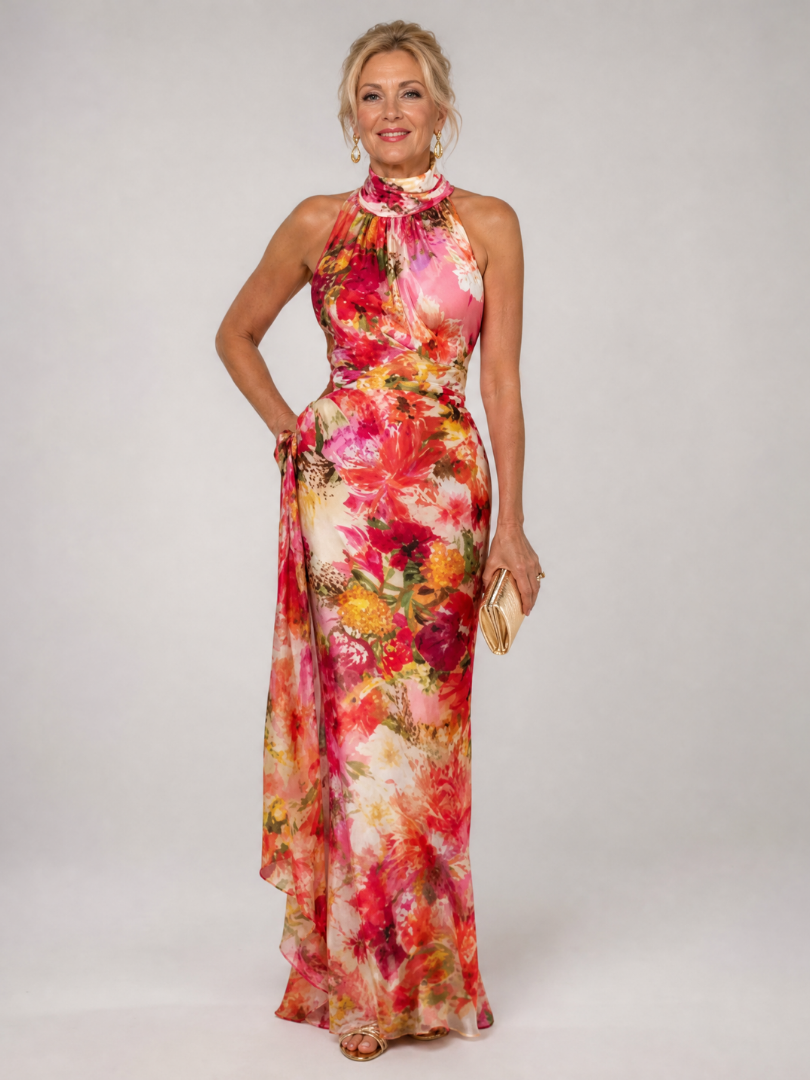 Elisabetta | Maxikleid mit Neckholder-Ausschnitt und Blumenmuster