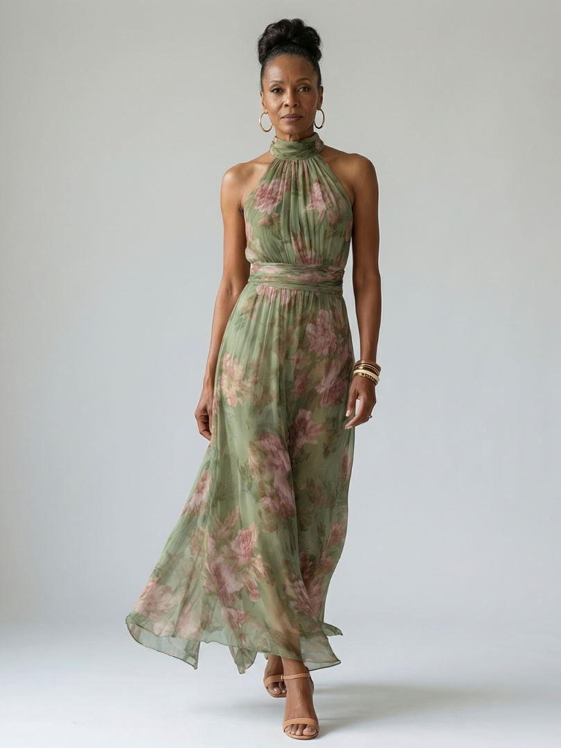 Mirelle | Midikleid mit gerafftem Neckholder-Ausschnitt