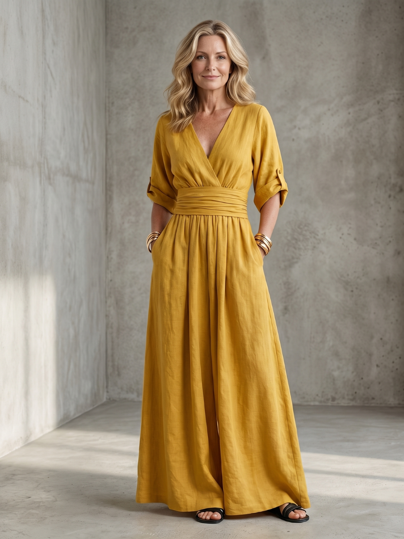 Wanda | Vorne gekreuzter Jumpsuit mit weiten Beinen