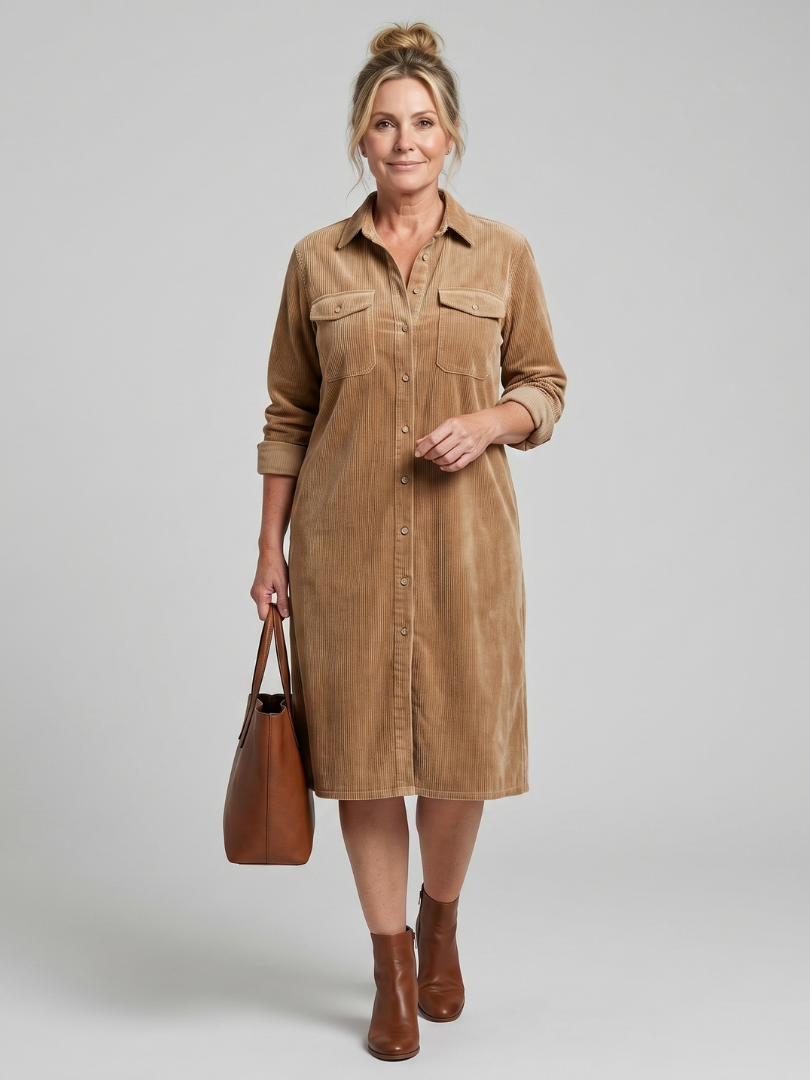 Pema | Langärmliges Midikleid mit aufgesetzten Taschen