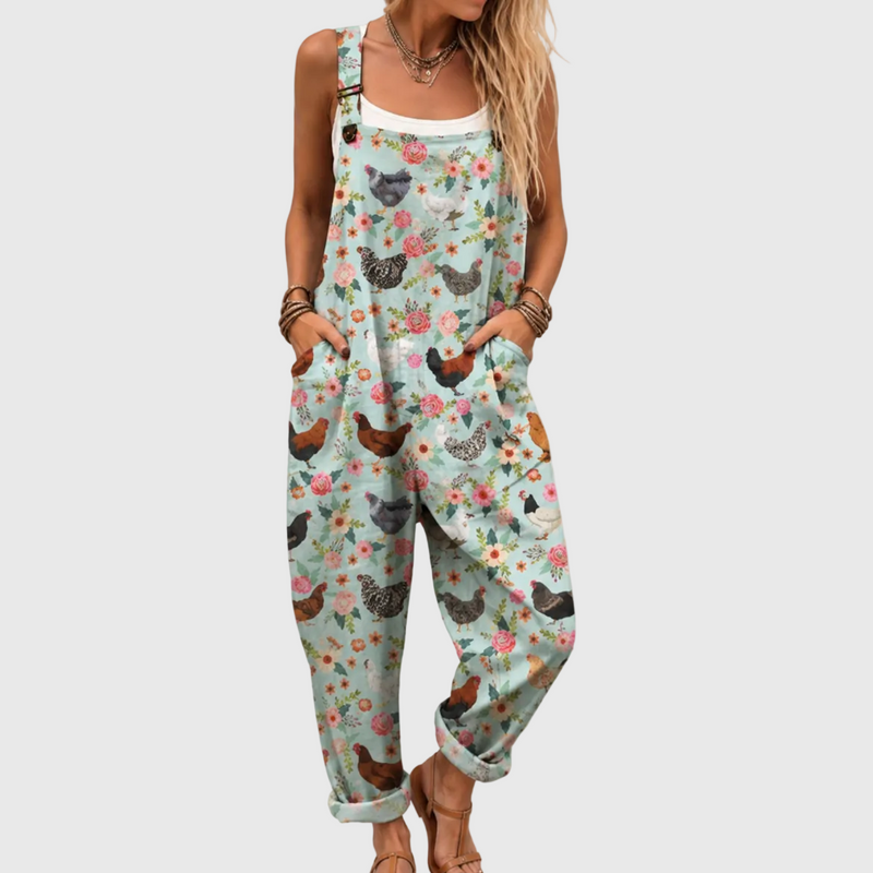 Weicher Jumpsuit mit Hühnermuster und Taschen