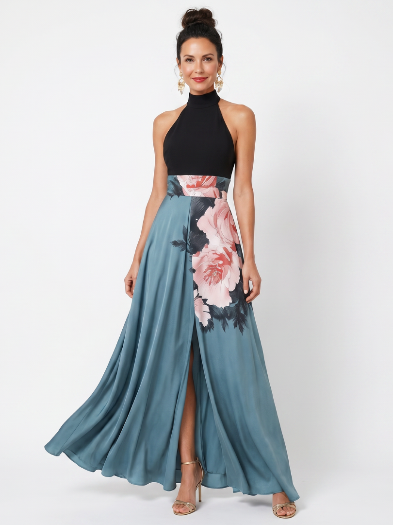 Olympas | Maxikleid mit Neckholder und geblümtem Rock