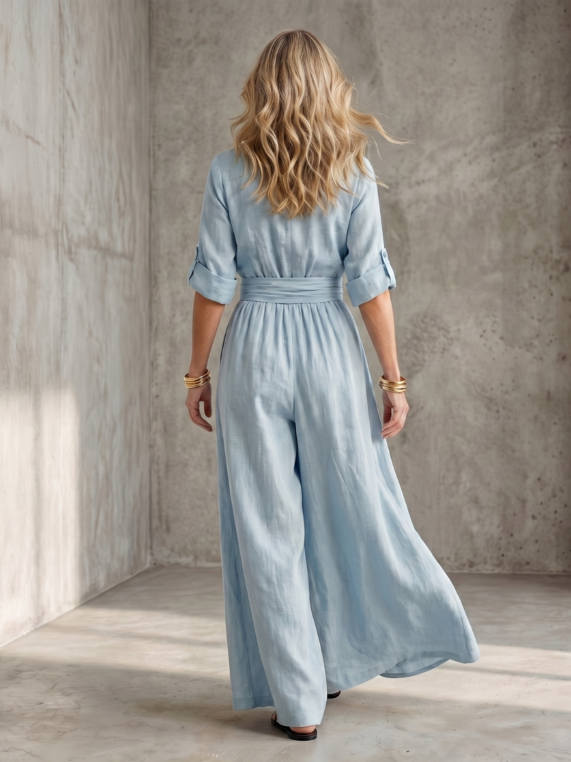 Wanda | Vorne gekreuzter Jumpsuit mit weiten Beinen
