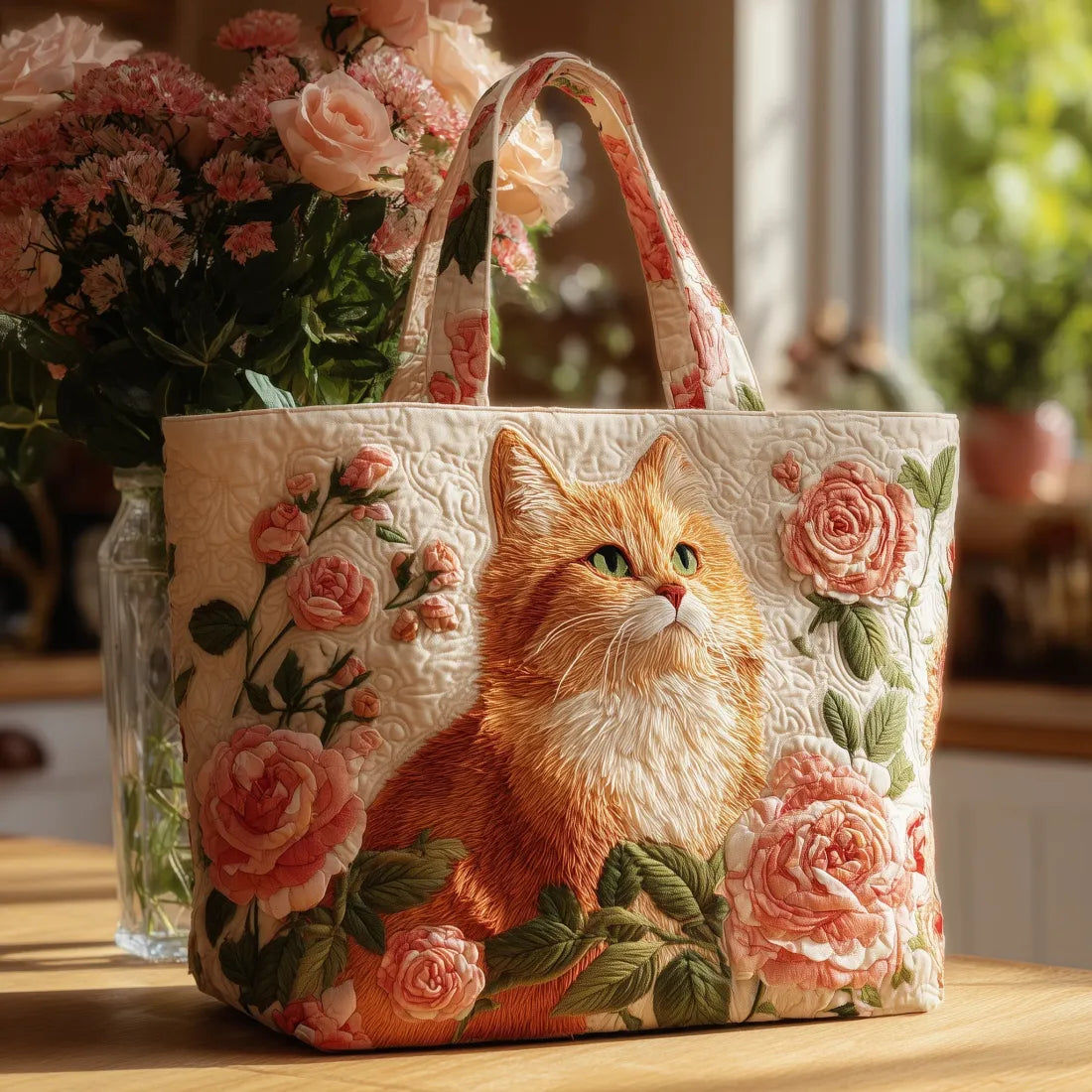 Shopper Rote Katze mit Rosen – Ansicht 2