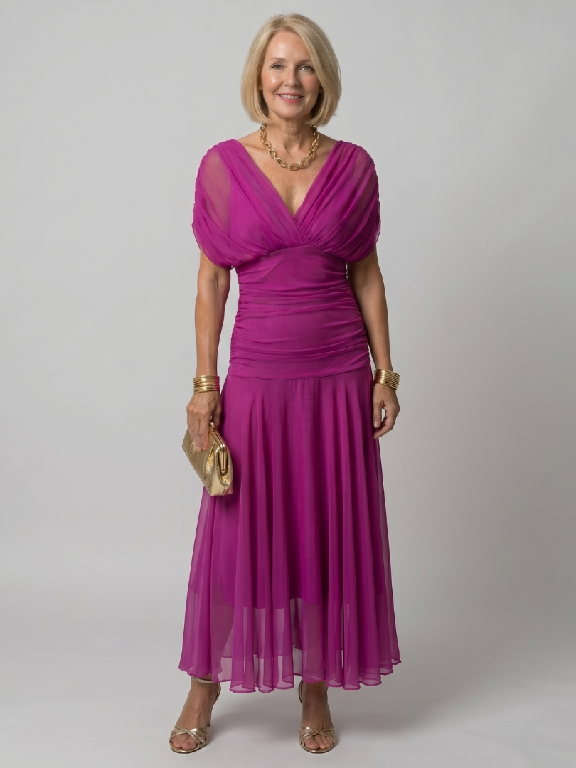 Calen | Schulterfreies Midikleid mit fließendem Fall