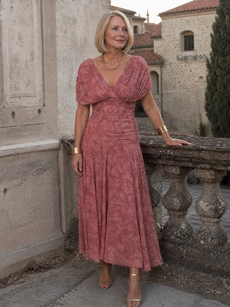 Calen | Schulterfreies Midikleid mit fließendem Fall