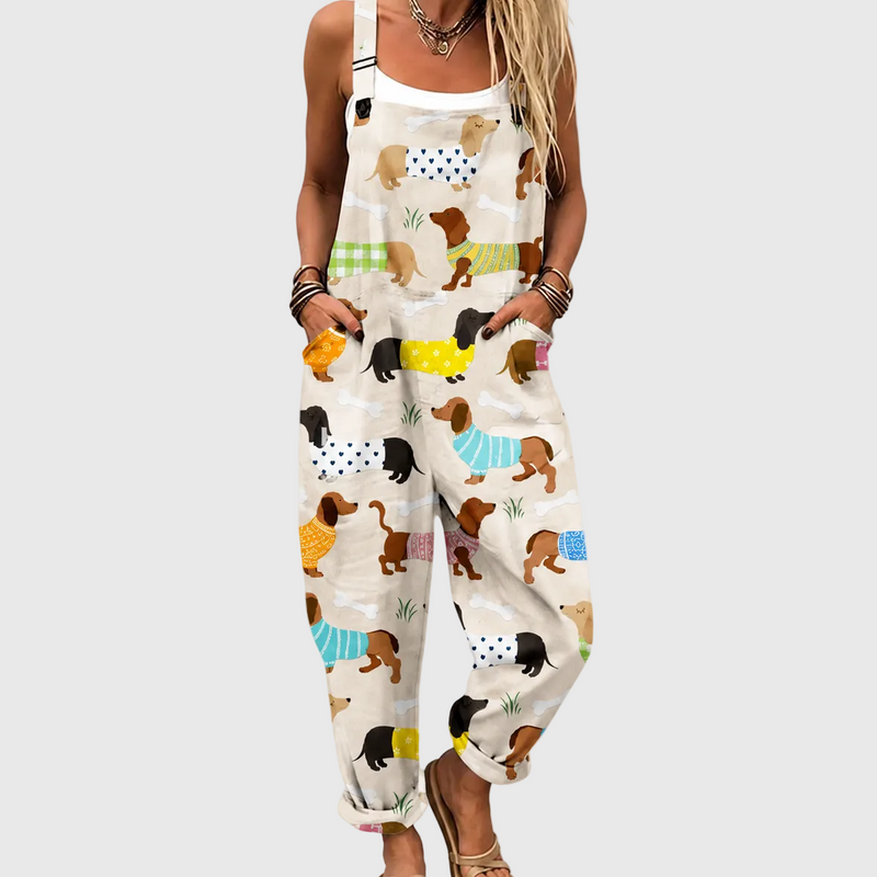 Weicher Jumpsuit mit Welpen-Muster